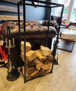 Tall Rectangle Black Brushed Metal Log Stand